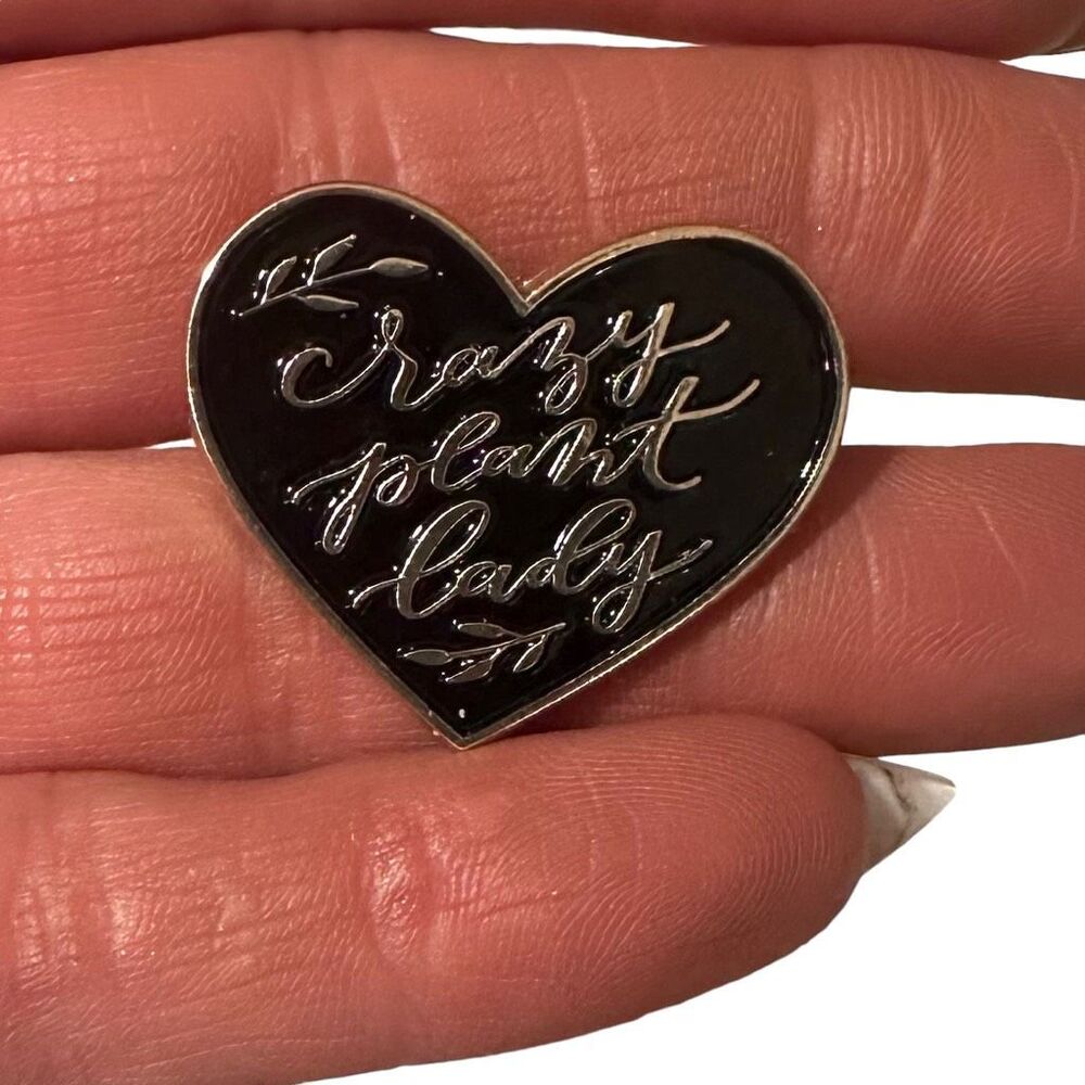 CRAZY PLANT LADY Black Heart Enamel Pin
